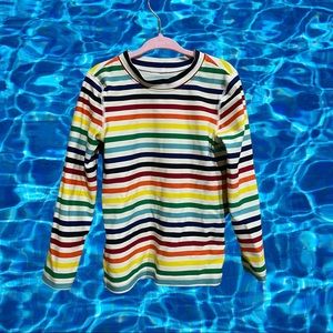Primary rainbow striped rash guard size 4-5